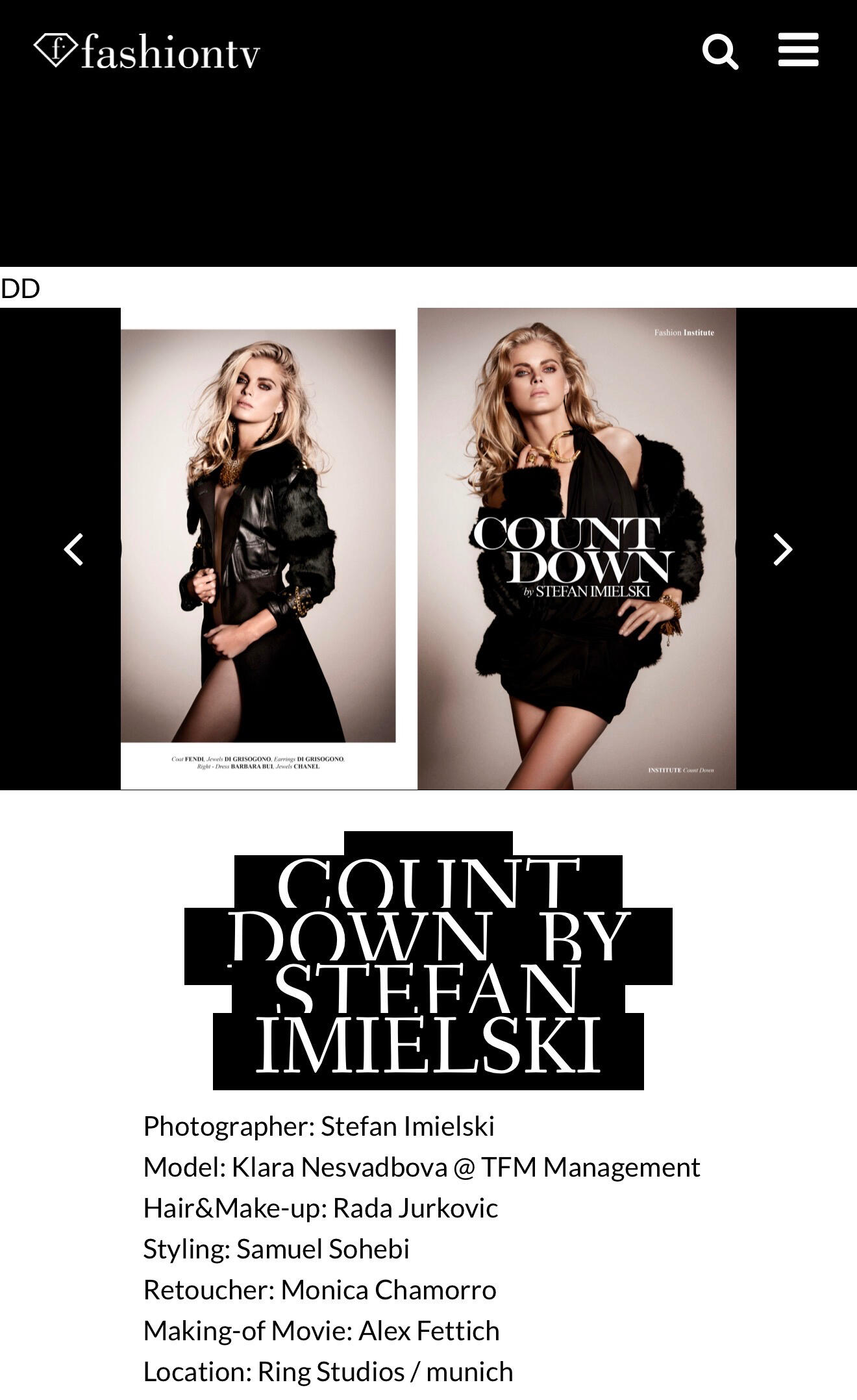 FashionTV – Count Down Editorial by Stefan Imielski Samuel Sohebi credited as stylist in the FashionTV editorial “Count Down” by Stefan Imielski featuring model Klara Nesvadbova in a high-fashion studio production