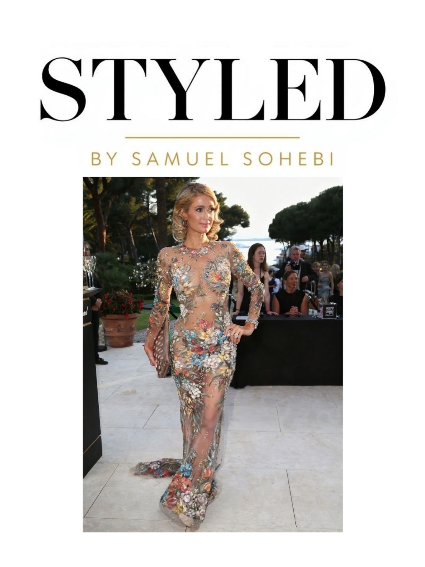 Paris Hilton in floraler Couture von Nicolas Jebran. Styling von Samuel Sohebi.